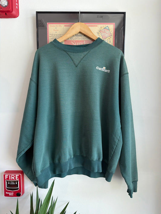 VINTAGE 1990S FADED DISTRESSED GREEN CARHARTT SWEATSHIRT