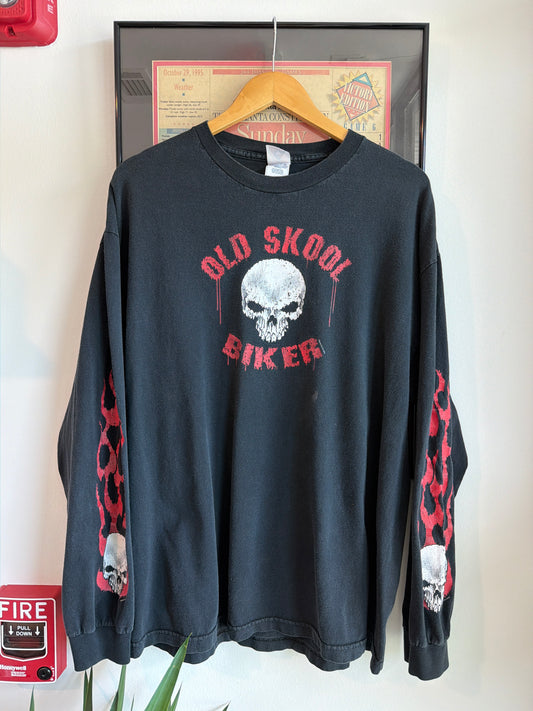 VINTAGE 2003 OLD SKOOL BIKER LONG SLEEVE FLAME HIT SHIRT
