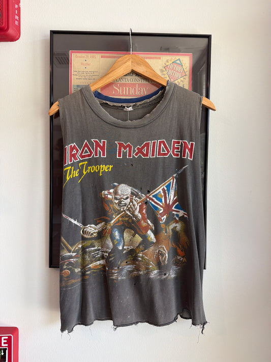 VINTAGE DISTRESSED FADED 1990S IRON MAIDEN THE TROOPER CUTOFF SHIRT