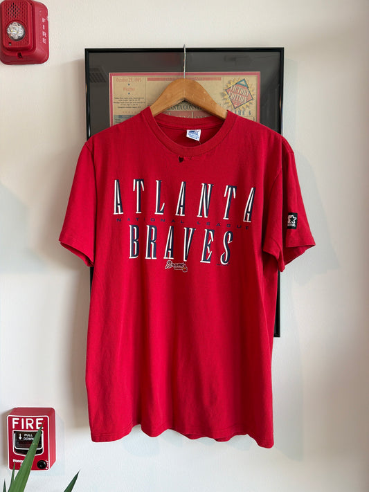 VINTAGE 1990S ATLANTA BRAVES DOUBLE SIDED SPELLOUT SHIRT