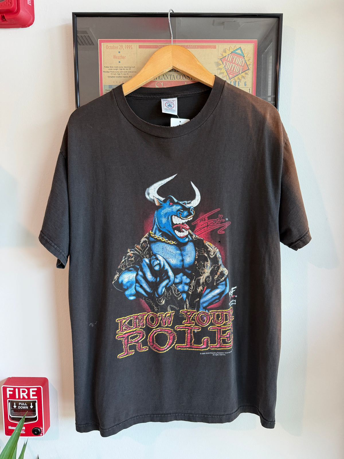 VINTAGE FADED DISTRESSED 2000 THE ROCK KNOW YOUR ROLE WWE SHIRT
