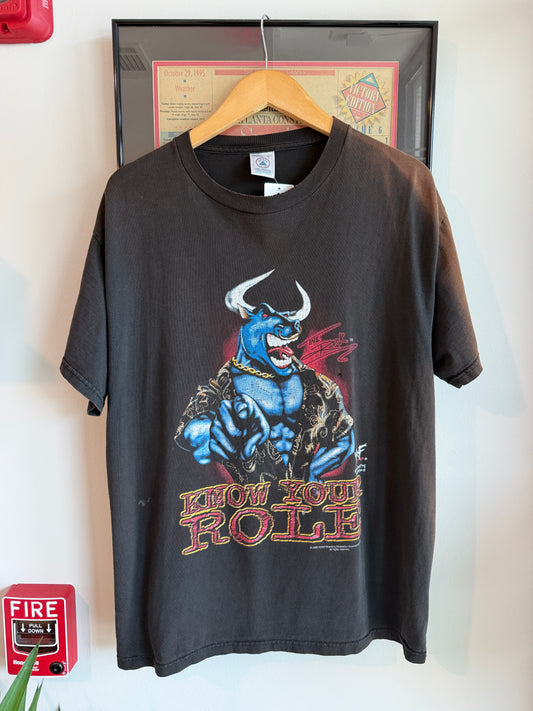 VINTAGE FADED DISTRESSED 2000 THE ROCK KNOW YOUR ROLE WWE SHIRT