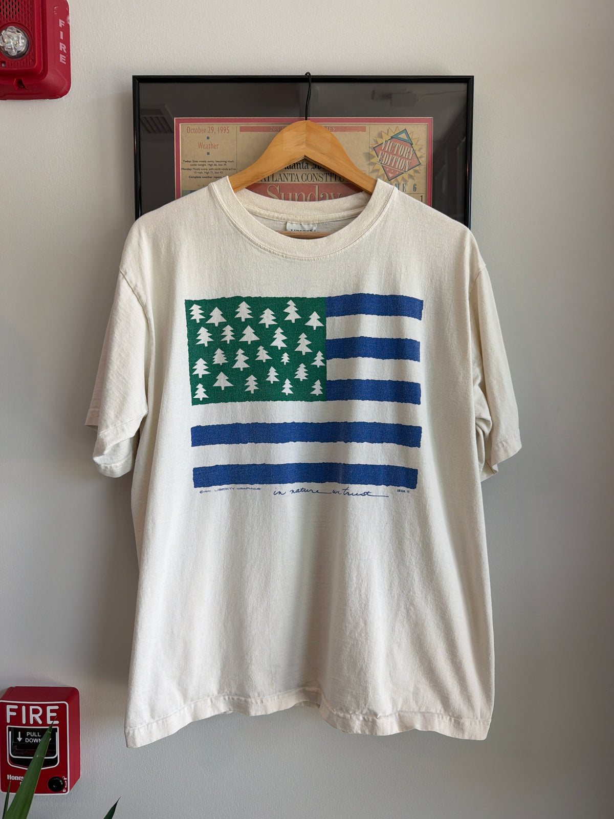 VINTAGE 1990S IN NATURE WE TRUST FLAG SHIRT