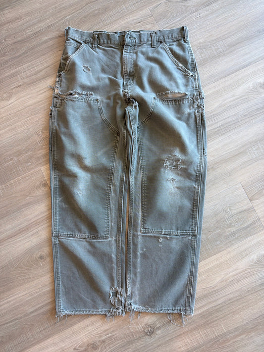 VINTAGE DISTRESSED CARHARTT GREEN DOUBLE KNEES