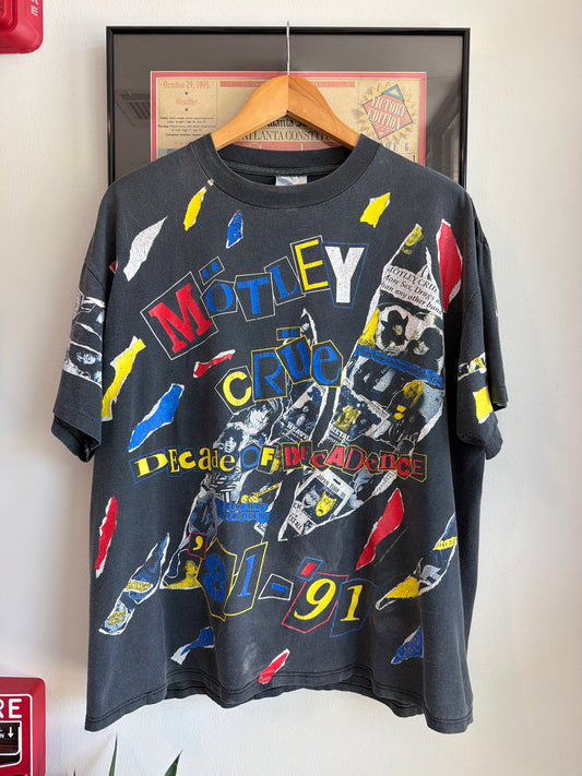 VINTAGE FADED DISTRESSED 1991 MOTLEY CRUE DECADE OF DECADENCE BAND SHIRT